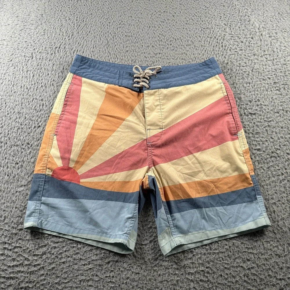 Faherty Boardshorts Mens 29 Lace Up Sunburst Swim Trunks Multicolor Stretch